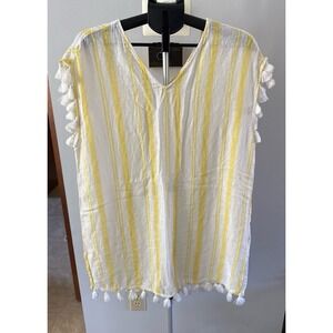 C&C California Women's Yellow White Stripped Cotton CoverUp  Size Large‎